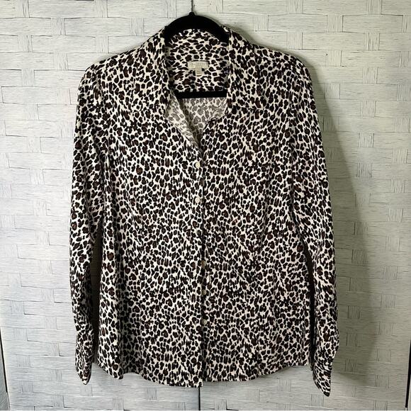 Talbots leopard print button down long sleeve blouse mobwife career plus size - Picture 1 of 10